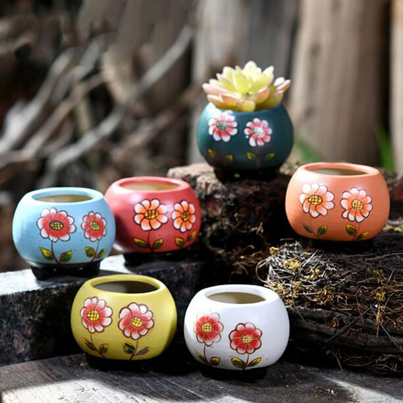 Bonsai Garden Art - 6 adet/takım Porselen Handpainted Çiçek Desenli