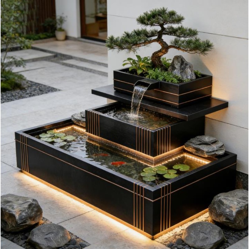 Paslanmaz Çelik Şelale Özelliğ - Bonsai Garden With Koi Pond incelemesi ve fiyatı